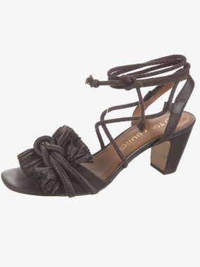 Tory Burch Rope Block Heel Sandals Calf Leather Raffia Detail